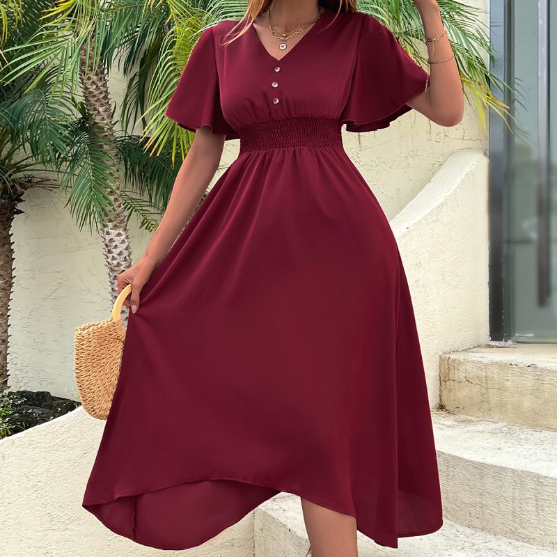 Elegant V-neck A-line Midi Dress for Women - Image 4
