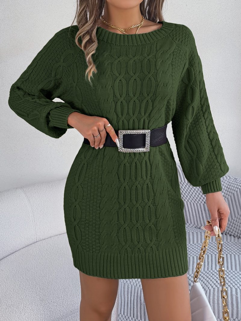 Solid Color Twist Lantern Sleeve Woolen Dress - Image 7