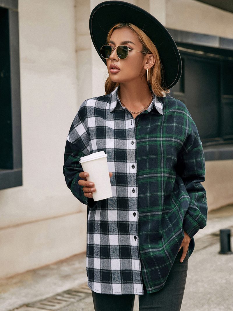 Checked Colorblock Polo Shacket for Women - Image 6