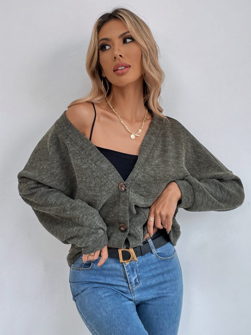 Retro Young V-Neck Long Sleeve Short Cardigan Top - Image 3