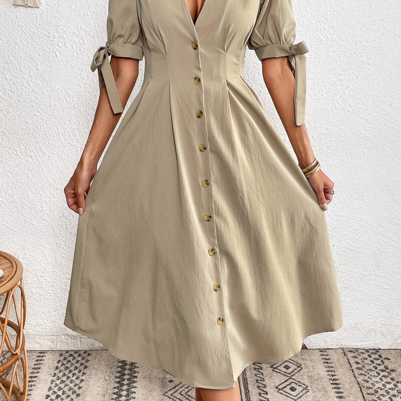Summer Buttoned Short Sleeve Midi Dress - Image 4