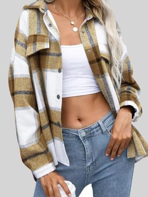 Thick Woolen Plaid Coat with Turn-Down Collar