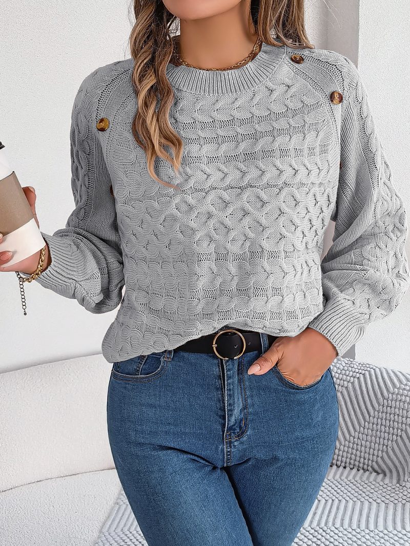 Solid Color Lantern Sleeve Sweater - Image 6