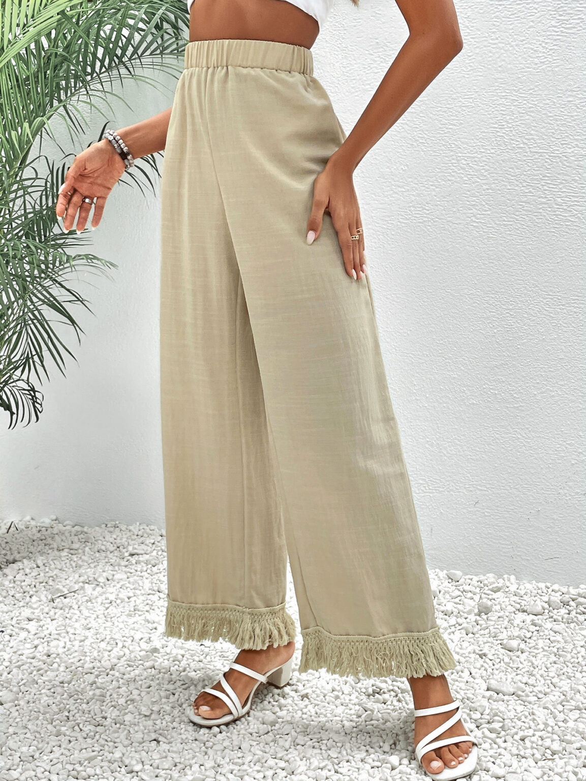 Cotton Linen High Waist Wide Leg Trousers - Image 4