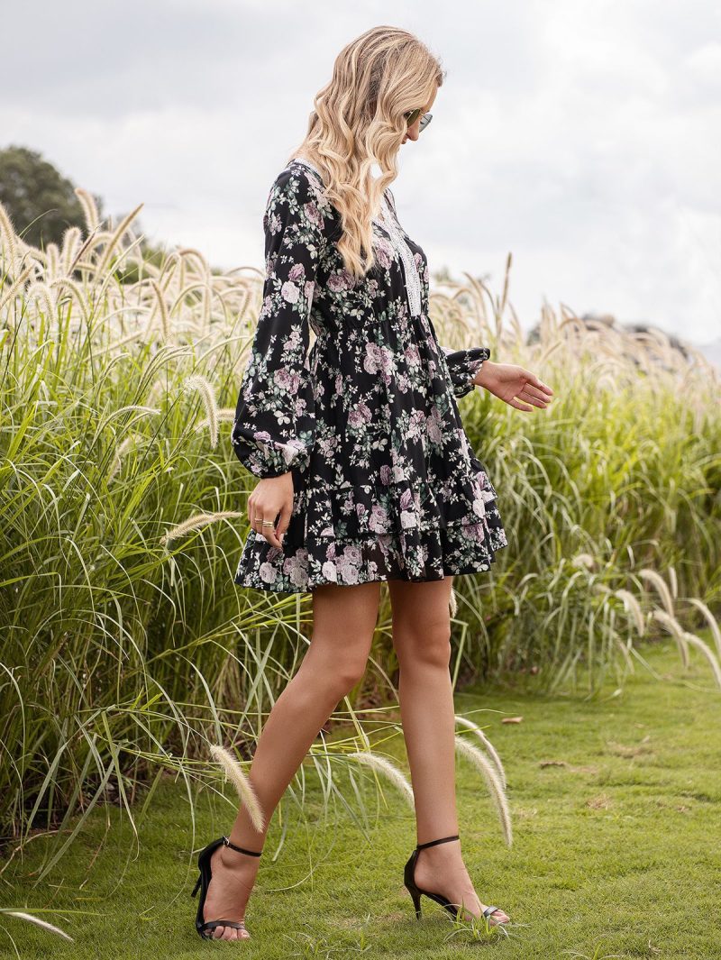 Floral Lace V-Neck Long Sleeve Dress - Image 7
