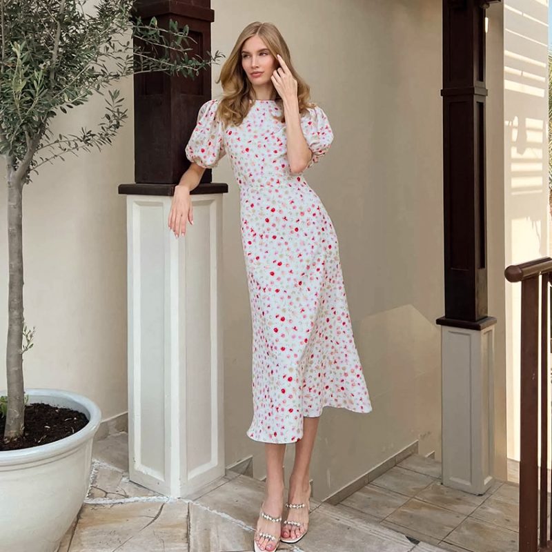 Sexy Print Fishtail Puff Sleeve Dress - Image 2