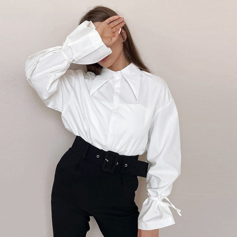 Spring/Summer Office Bow Design White Shirt - Image 4
