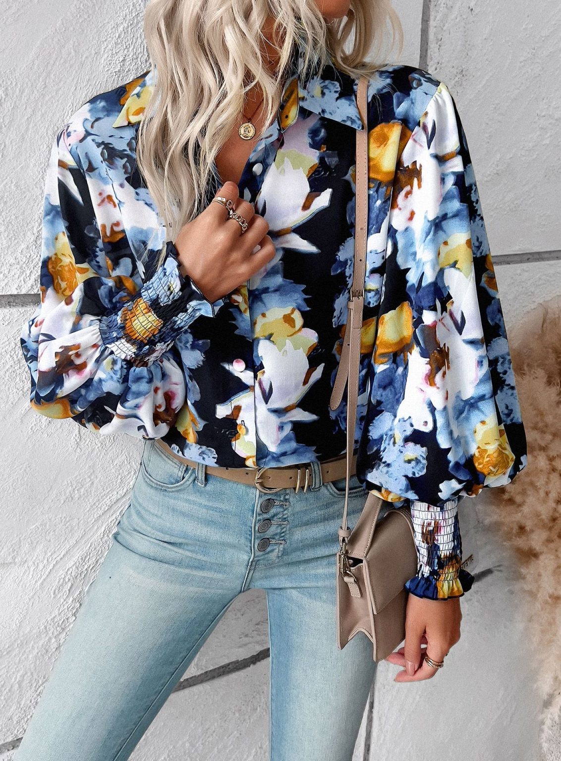 Casual Printing Lantern Sleeve Shirt - Image 2