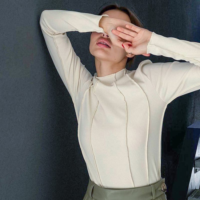 Thermal Knit Long-Sleeve Beige Bottoming Shirt - Image 2