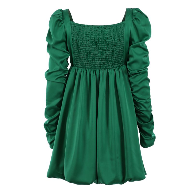 Green Lantern Dress with Long Sleeve Satin Drape - Image 6
