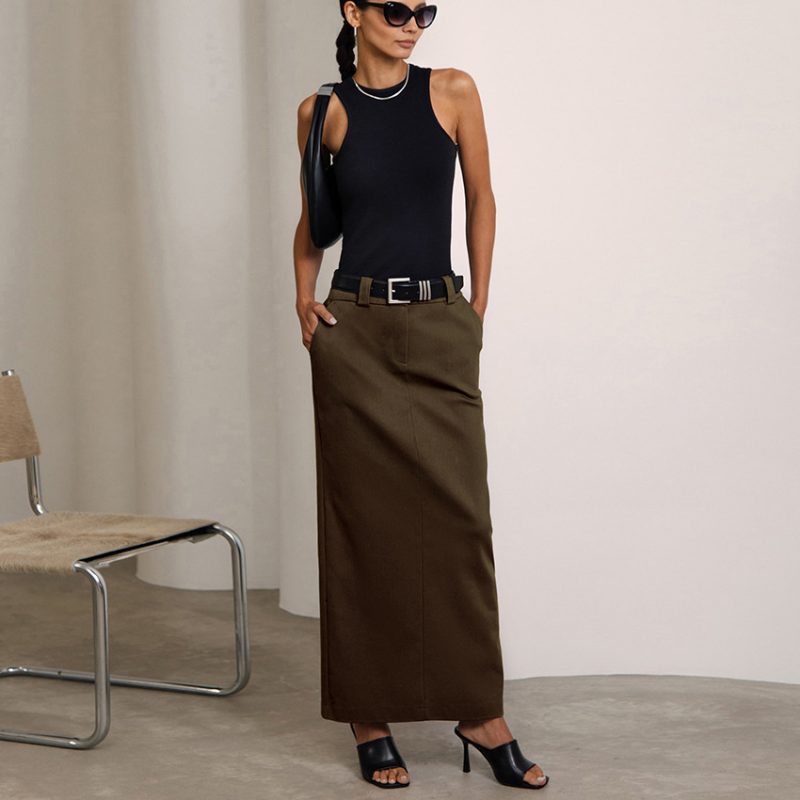 Gray Split High Waist Straight Skirt - Image 2