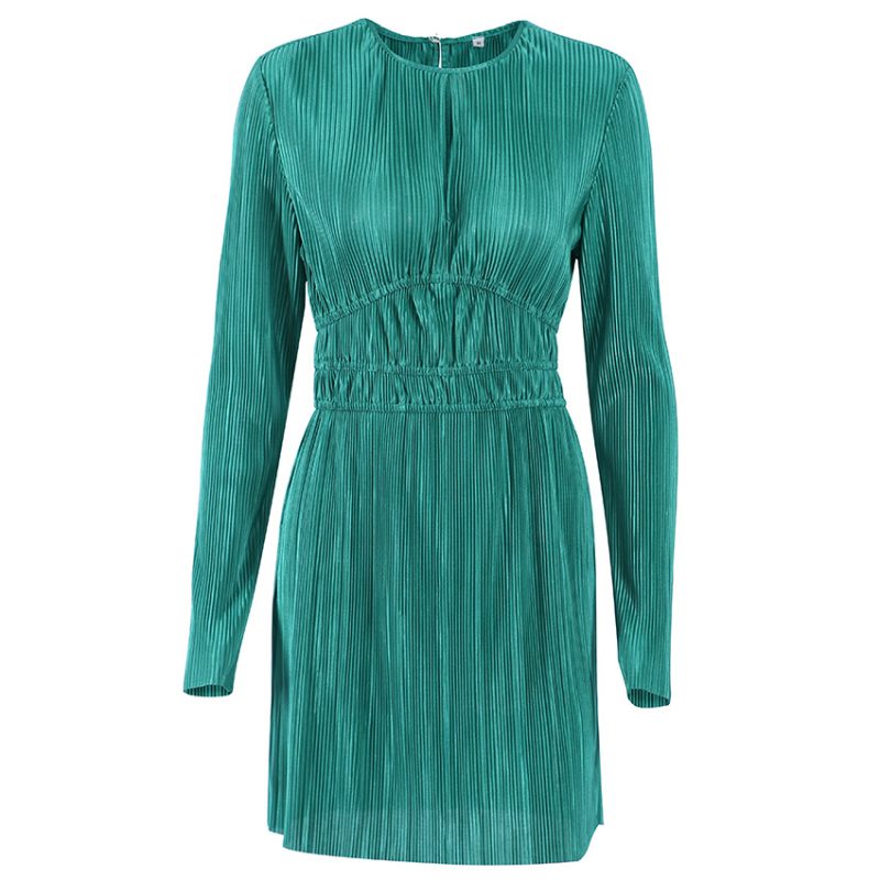 French A-Line Black Dress with Pleated Long Sleeves - Image 5
