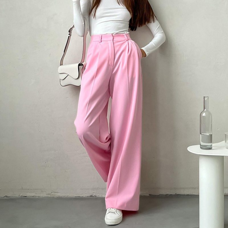 French Pink High Waist Wide-Leg Work Pants - Image 3