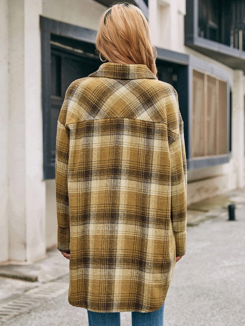 Plaid Brushed Shacket Coat for Women - Image 4