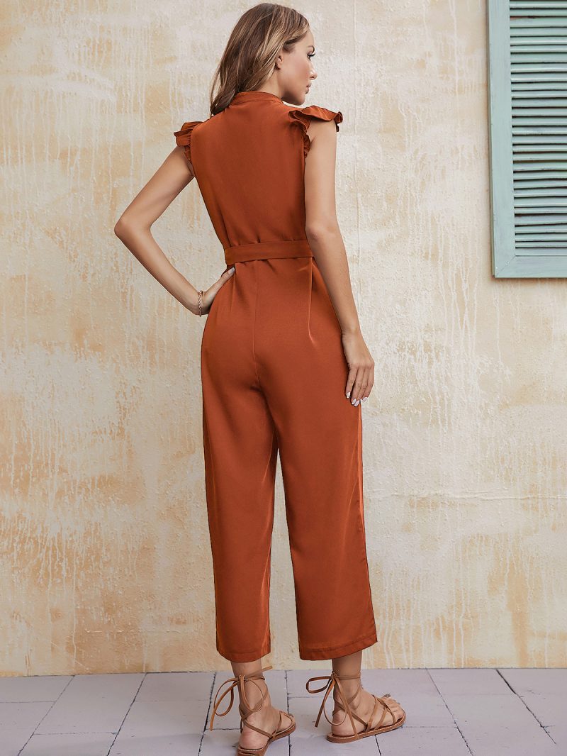 Black V-Neck Lace-Up Jumpsuit - Image 3