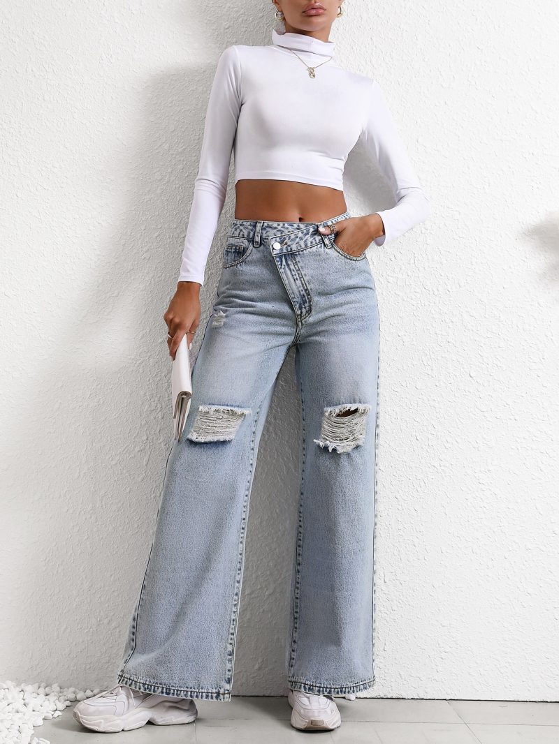 Women's Loose Wide Leg Ripped Jeans - Image 5