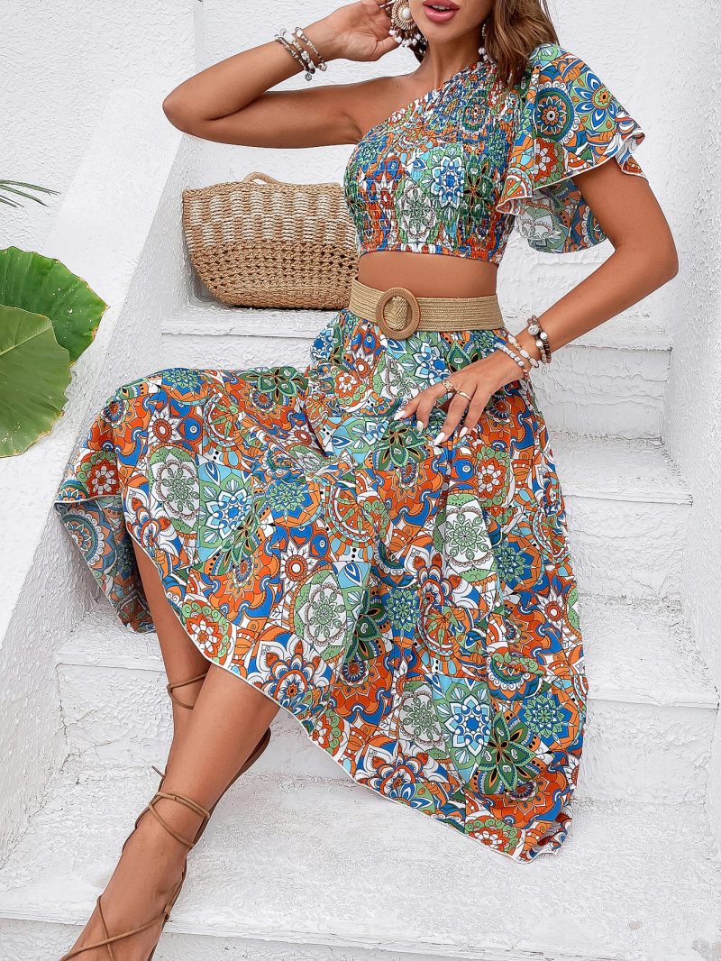 Bohemian Maxi Dress with Oblique Shoulder - Image 5