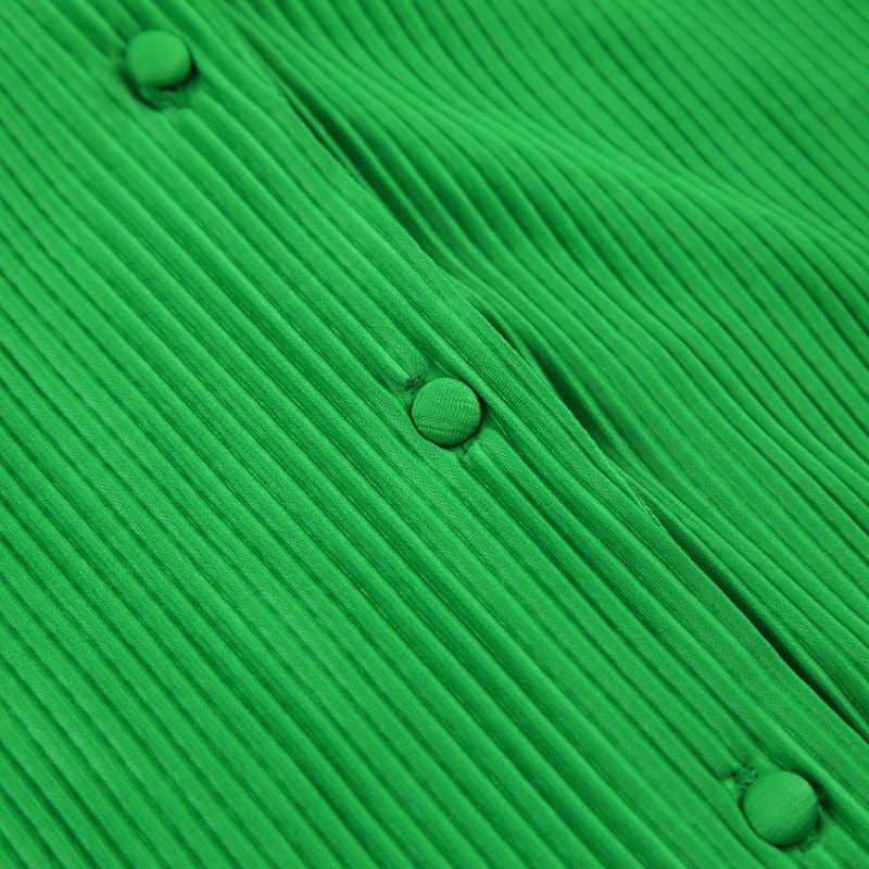 Green Textured Pleated Shirt Dress - Image 7