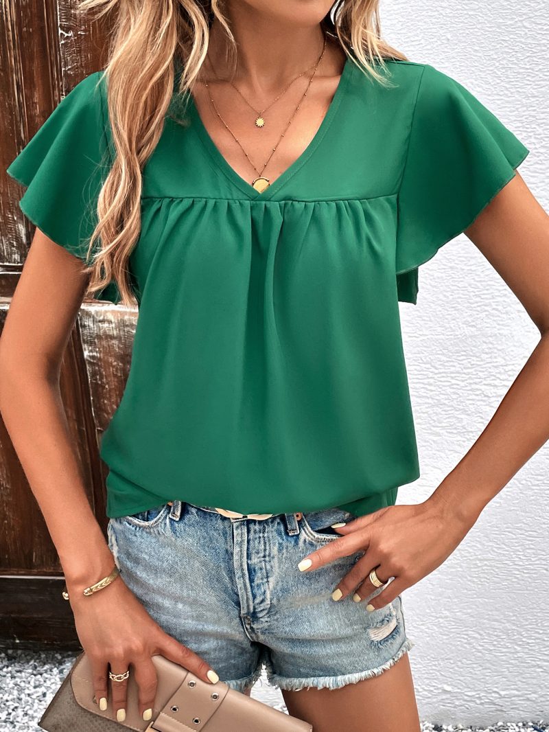 Solid Color Casual V-Neck All-Match T-shirt - Image 3