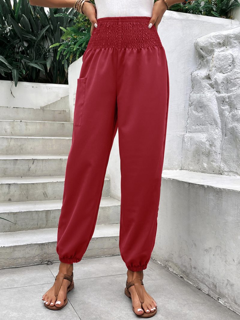 Elastic Waist High-Waist Wide Leg Ankle-Length Pants - Image 4
