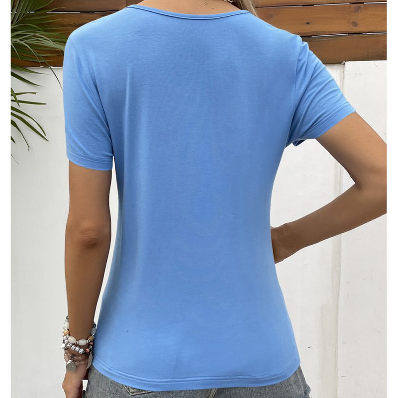 Lace V-Neck Patchwork Short-Sleeved T-Shirt - Image 4