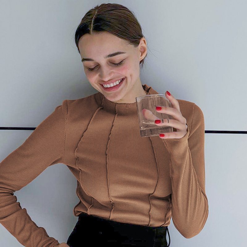 Thermal Knit Long-Sleeve Beige Bottoming Shirt - Image 3