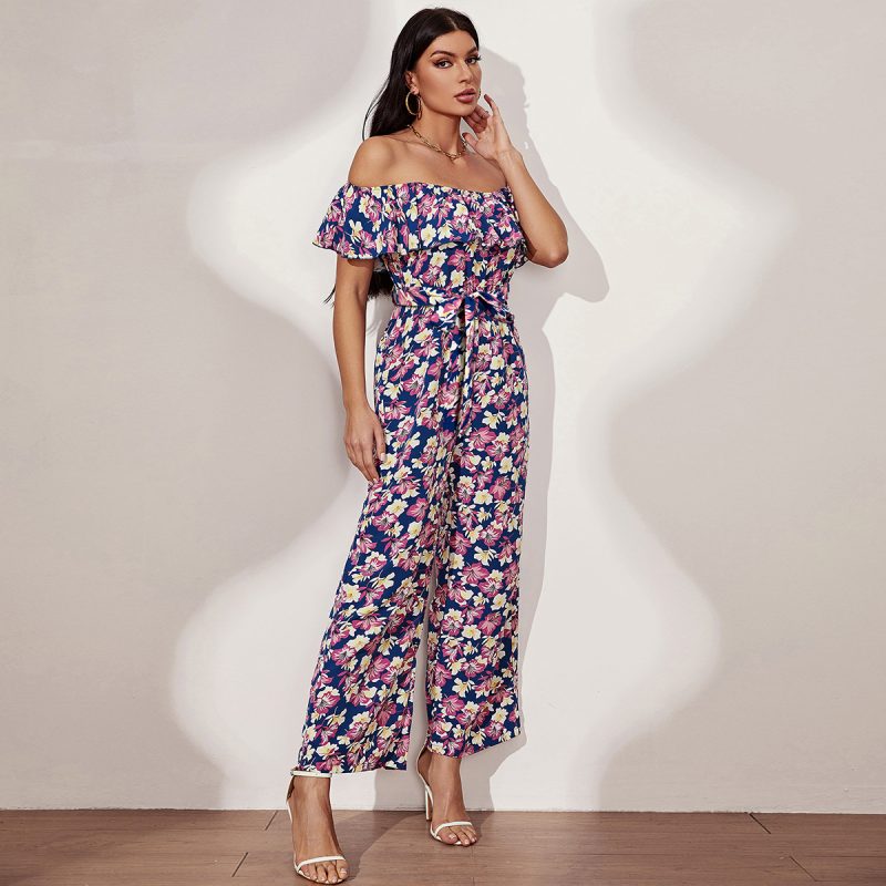 Ruffles Off-Shoulder Jumpsuit with Lace-Up Waist - Image 2