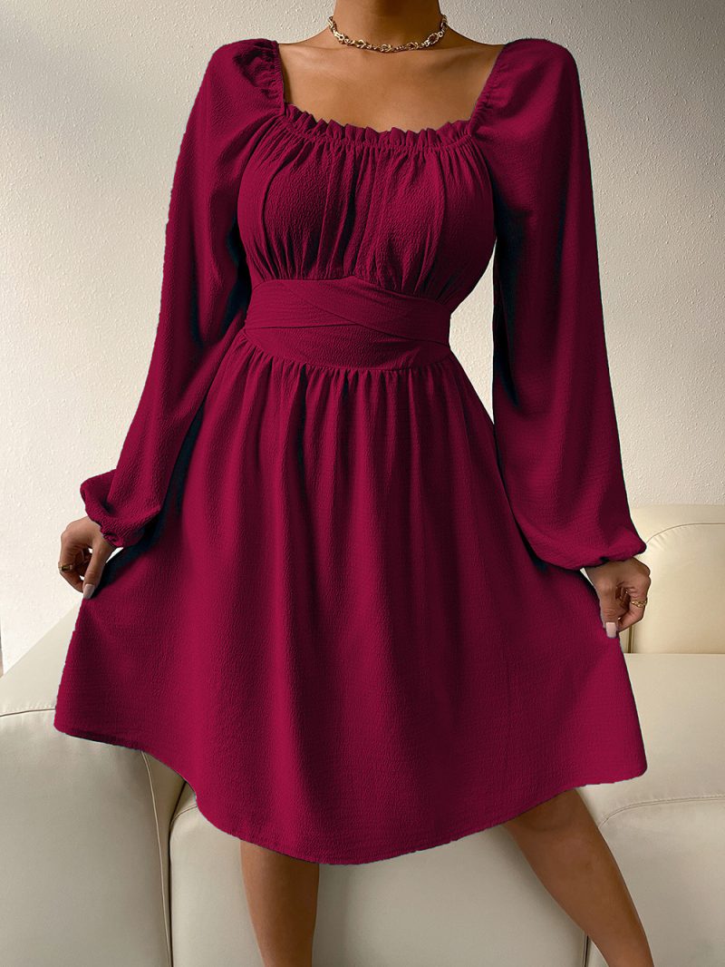 Square Collar Lace-Up A-Line Office Dress - Image 6