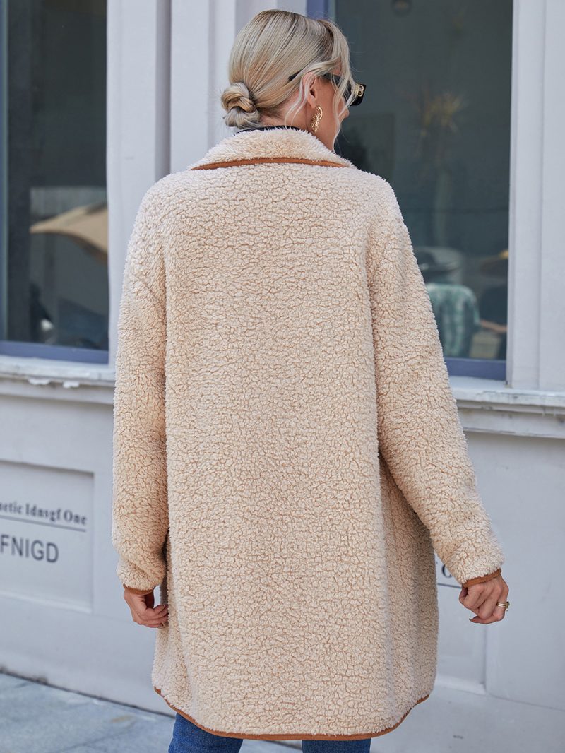 Asymmetric Plush Trench Coat for Women - Image 8
