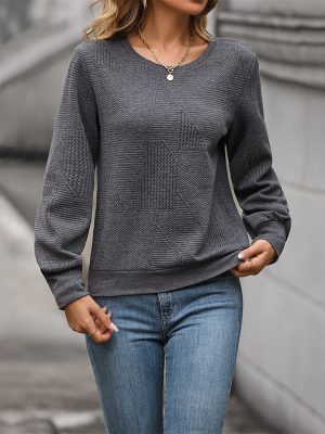 Solid Color Long Sleeve Texture Sweater