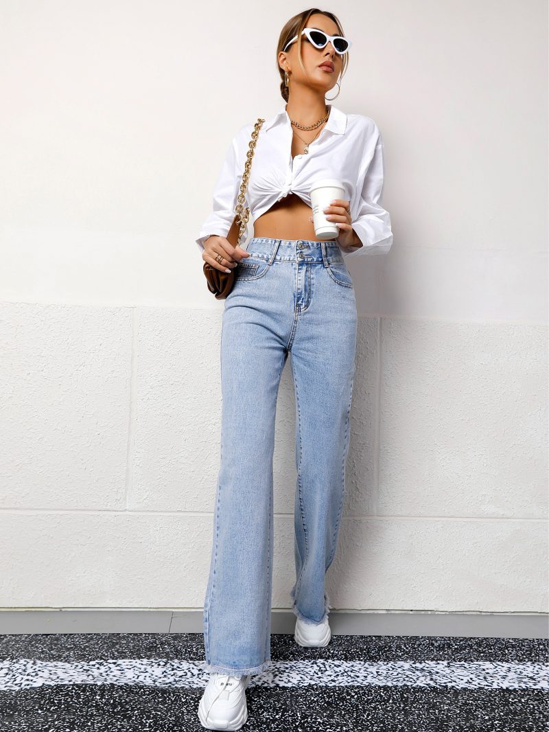High Waist Trendy Straight Denim Trousers - Image 4