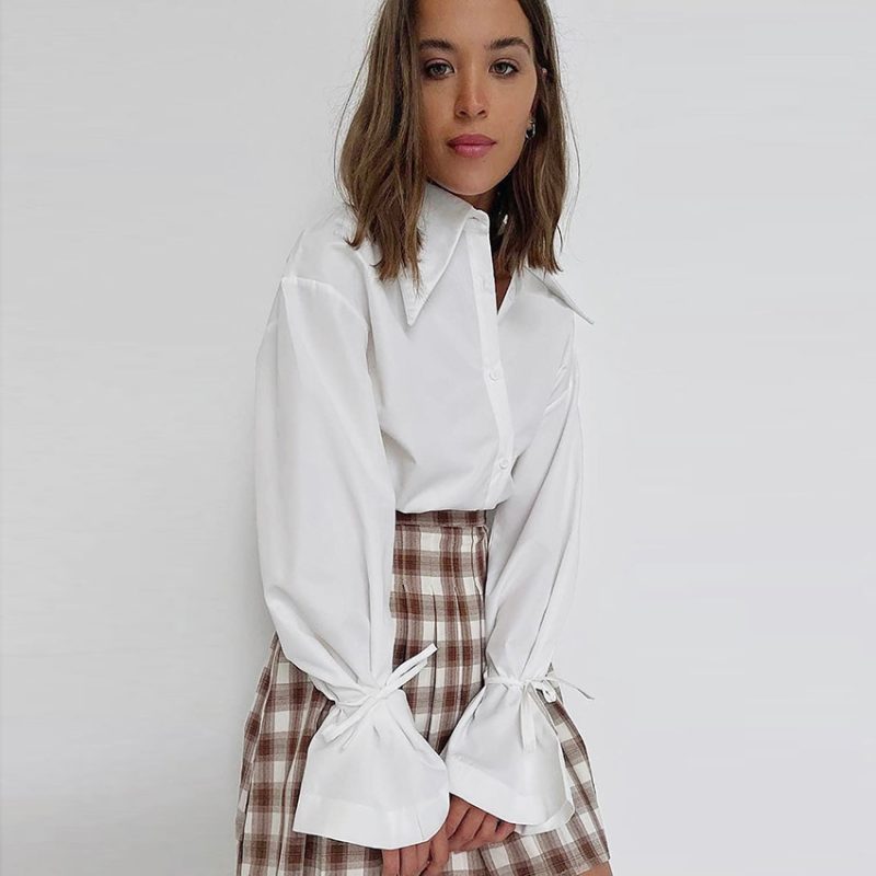 Spring/Summer Office Bow Design White Shirt - Image 3