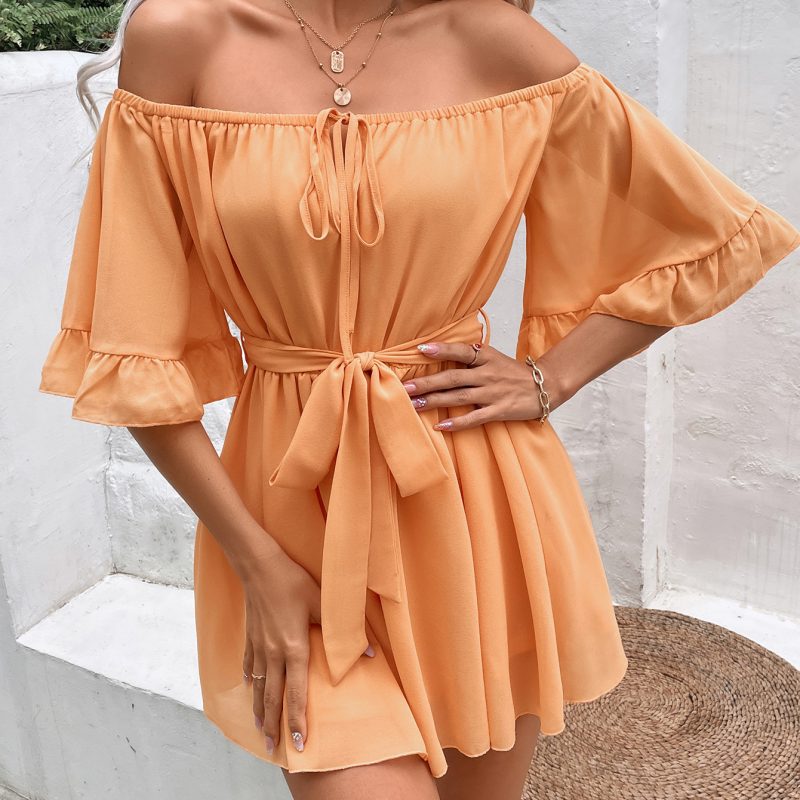 Ruffled Off-the-Shoulder Chiffon Romper - Image 3