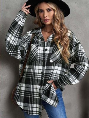 Lapels Single-Breasted Plaid Wool Coat