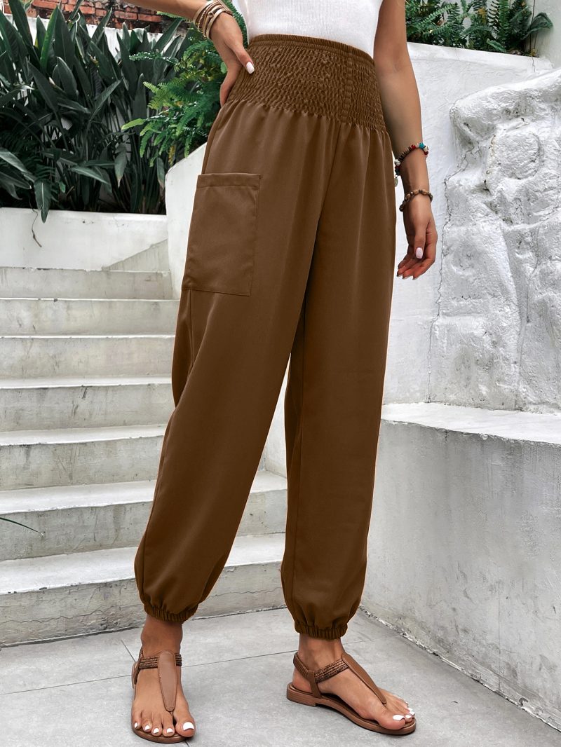 Elastic Waist High-Waist Wide Leg Ankle-Length Pants - Image 7
