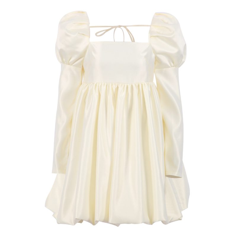 Long Ice Silk Court Puff Sleeve Gown - Image 5