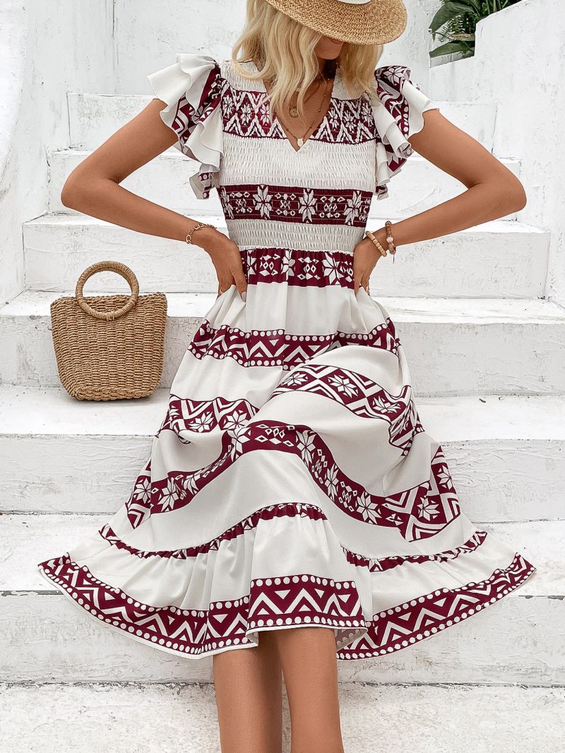 Casual V-Neck Dress with Waist Trimming for Summer - Image 3