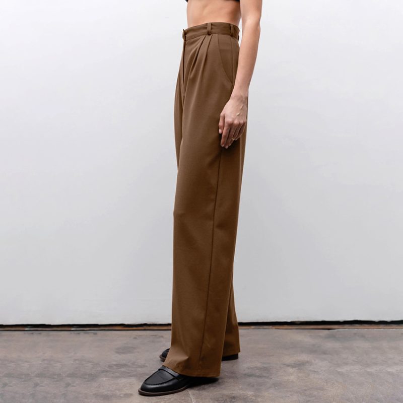 Brown High Waist Loose Slimming Summer Straight Pants - Image 3