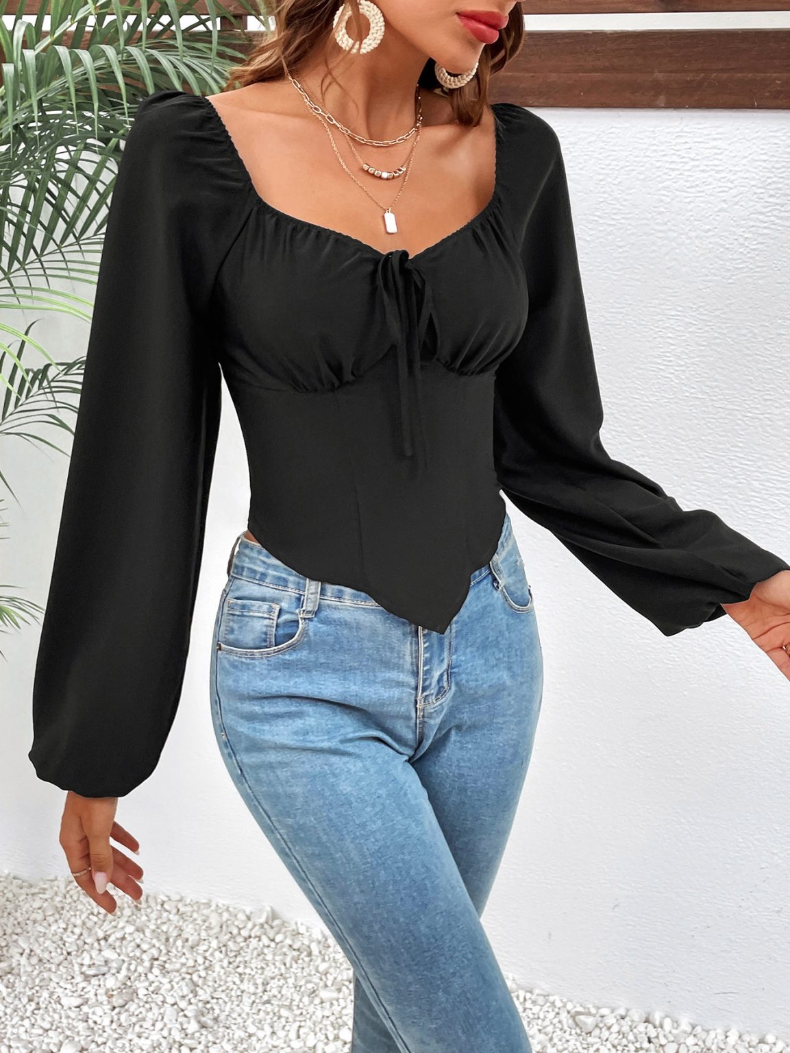 Slimming Puff Sleeve Bottoming - Image 3