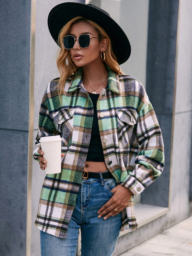 Fleece Long-Sleeve Checked Shacket for Women - Image 4
