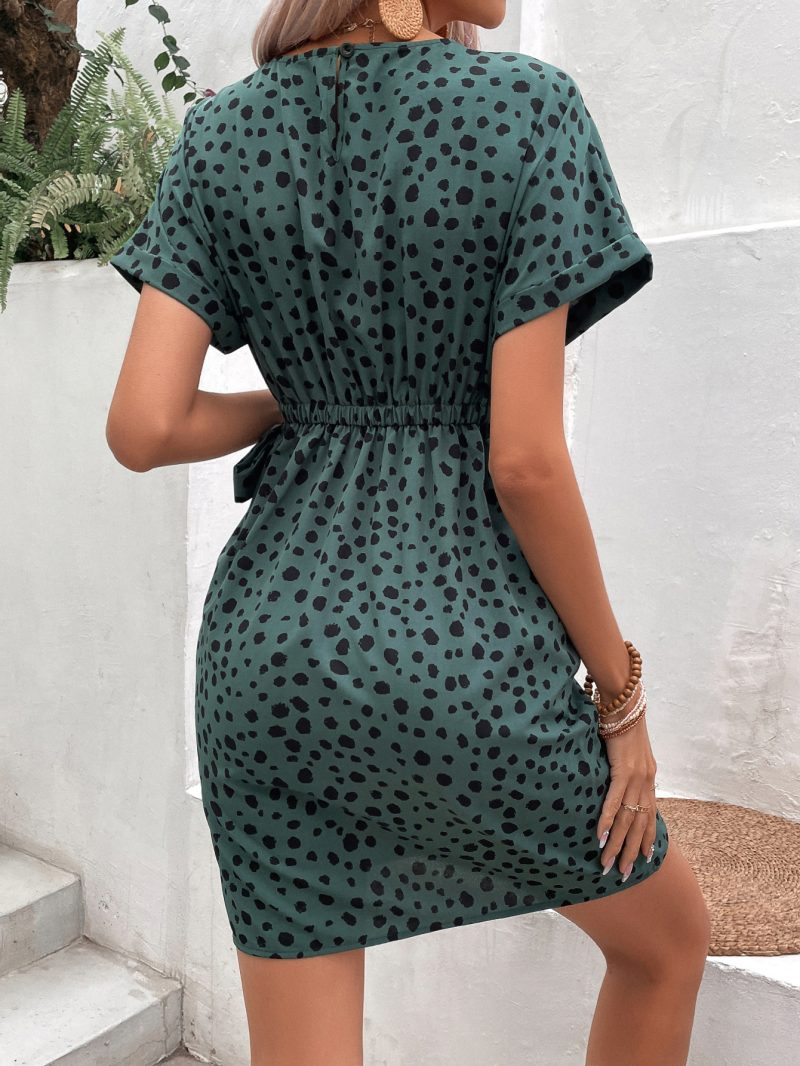 Polka Dot Swing Dress with Sexy V-Neck and Ruffled Waist - Image 2
