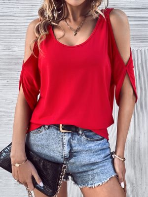 Sexy Solid Color Shoulder Strap T-shirt