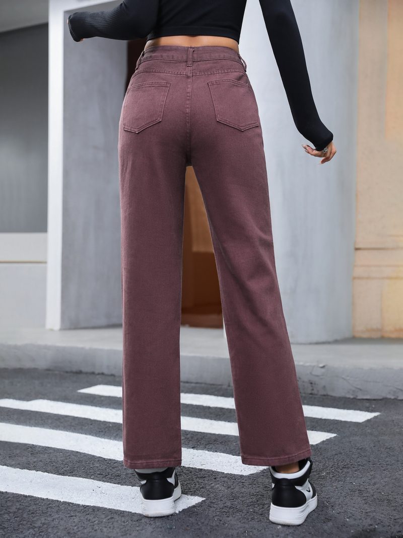 Retro High Waist Straight Leg Denim Trousers - Image 5