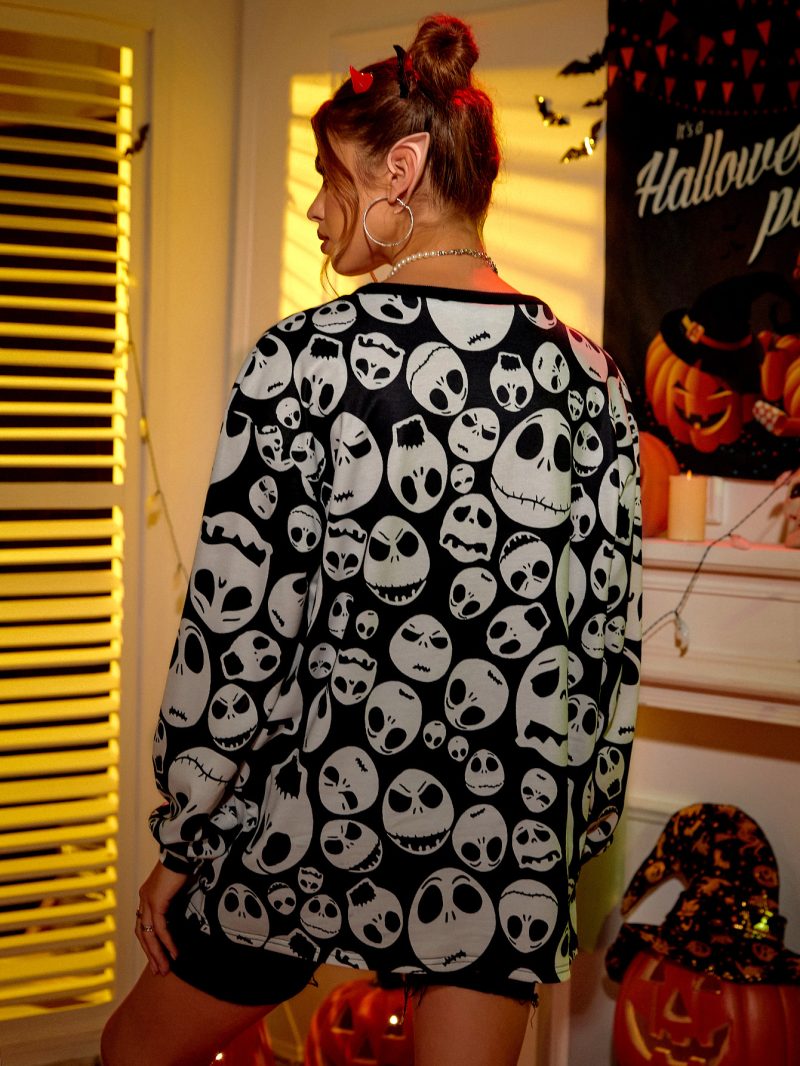 Trendy Halloween Skull Printed Pullover Sweater - Image 2