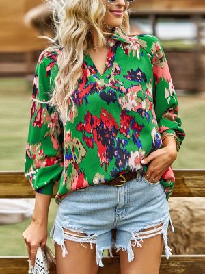 Printed Loose Office Long Sleeve Shirt