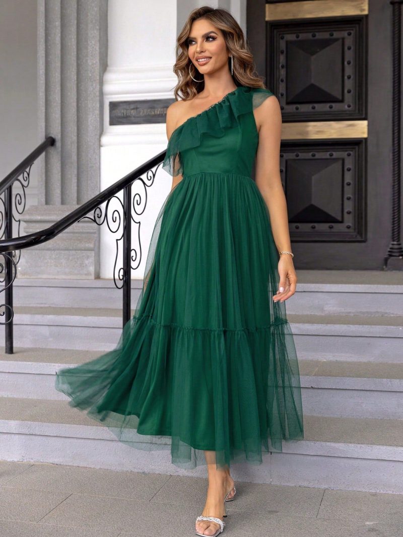 Off-Shoulder Ruffled Mesh Dress - Image 2