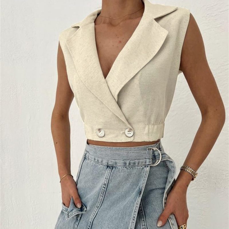 Apricot Sleeveless Slim Vest - Image 2