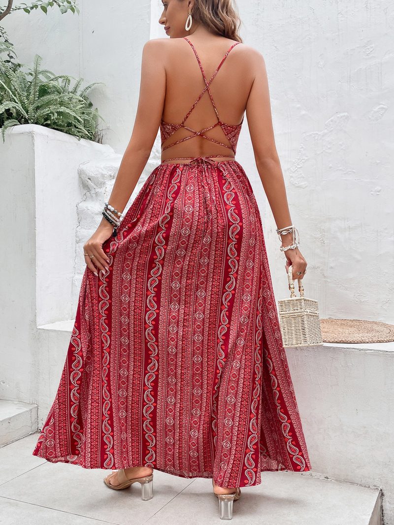 Bohemian Backless Cami Maxi Dress for Slimming Summer Style - Image 3