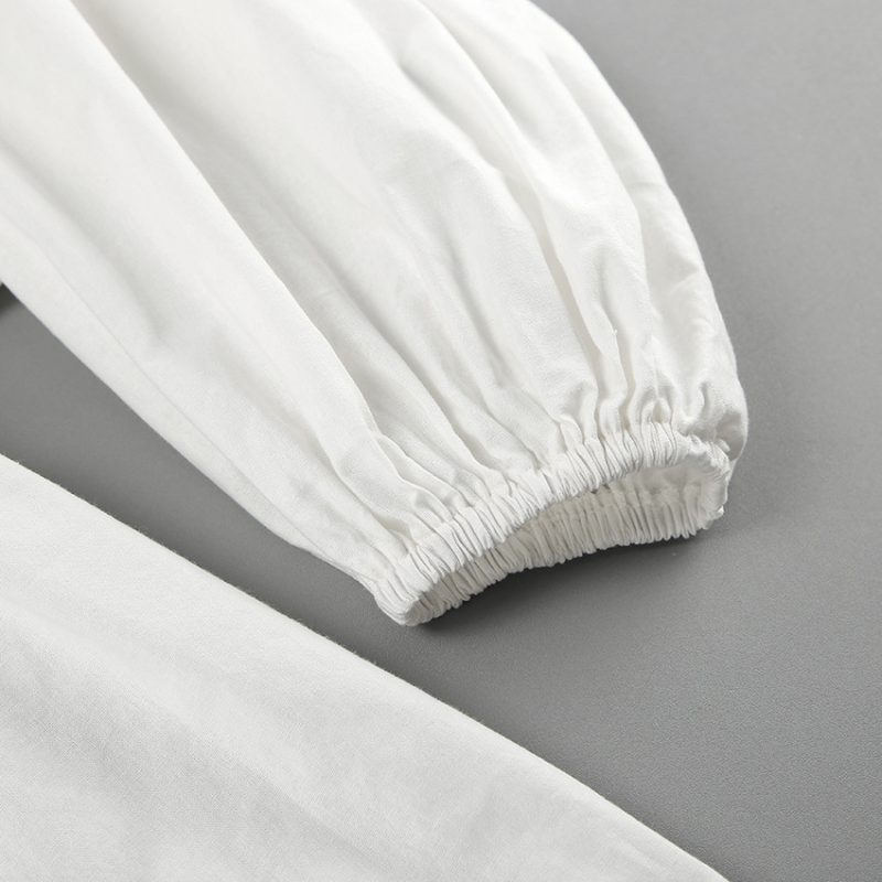 White Lantern Sleeve V-neck Two-Piece Set - Image 6