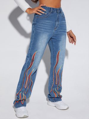 Fashionable Slimming Printed Denim Jeans